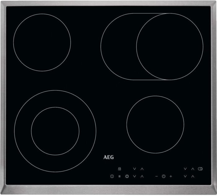 AEG HK634060XB Autarkes Kochfeld / Strahlenbeheizt / 60 cm / Edelstahlrahmen / 4 Kochzonen / Bräterzone / Mehrkreiskochzone / Kindersicherung