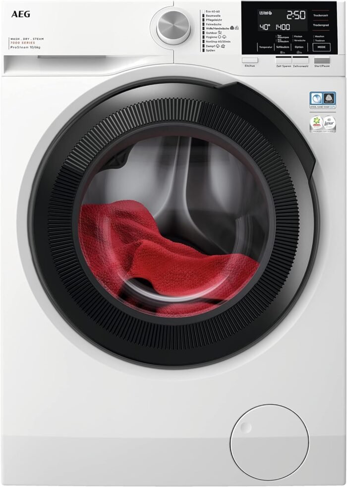 AEG L7WBA60680 Waschtrockner / DualSense - schonende Pflege / 8 kg Waschen / 5 kg Trocknen / D / energiesparend / Mengenautomatik / Nachlegefunktion / ProSteam -...