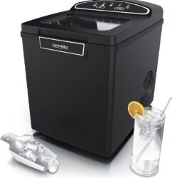 Arendo - Eiswürfelmaschine Edelstahl - Eiswürfelbereiter, Ice Cube Maker Maschine - 1,8 Liter - Eiswürfelautomat - Eismaschine mit Kühlung - Eiswürfel Größen Klein + Groß - ABS...