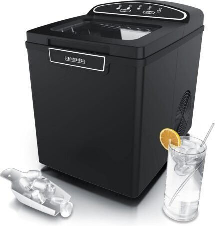 Arendo - Eiswürfelmaschine Edelstahl - Eiswürfelbereiter, Ice Cube Maker Maschine - 1,8 Liter - Eiswürfelautomat - Eismaschine mit Kühlung - Eiswürfel Größen Klein + Groß - ABS...