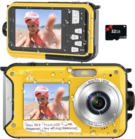 Digitalkamera Autofokus 56MP 4K Kamera Fotokamera 16X Digitalzoom 2,8 Zoll Bildschirm Unterwasserkamera mit 32GB Karte