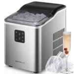 Eiswürfelmaschine Edelstahl, 14 KG Eiswürfelbereiter, Selbstreinigende Ice Maker mit 2 Eiswürfel-Größen, 6 Min Produktionszeit, Leise Eiswürfel Maschine unter 40dB, Infrarot...