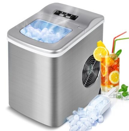 Eiswürfelmaschine, Ice Maker mit Selbstreinigungsfunktion, Eiswürfelmaschinen 12KG/24h, 2 Größen Ice Cube Maker, 9 Eiswürfel in 6 Minuten Eiswürfelbereiter, Leiser...