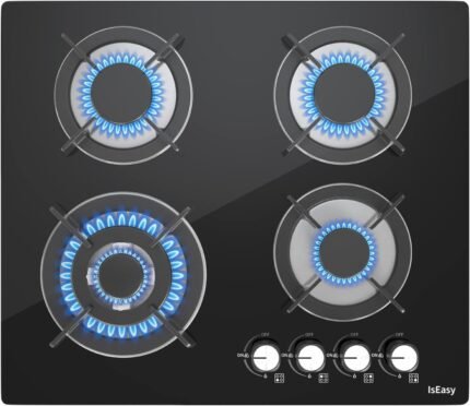 Gaskochfeld 2 flammig, IsEasy Glas Gaskochfeld, 2 Gaskochfelder Schwarz Glasherd, Automatischer Thermoelementschutz, Erdgas(20mbr)/Propangas(30/50mbr), für Jedes Kochgeschirr...