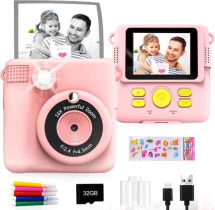 GKTZ Sofortbildkameras Kinder - 1080P HD Sofortdruck von Fotos - Geburtstag Geschenk für Mädchen im Alter von 4 5 6 7 8 9 10 Jahren - Tragbares Spielzeug mit 3 Rollen...