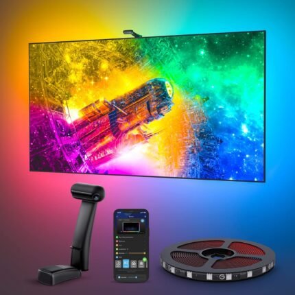 Govee Envisual TV Hintergrundbeleuchtung T2 mit Dual-Kamera für 55-65 Zoll Fernseher und PC, RGBIC WiFi TV LED Hintergrundbeleuchtung kompatibel mit Alexa und Google Assistant...