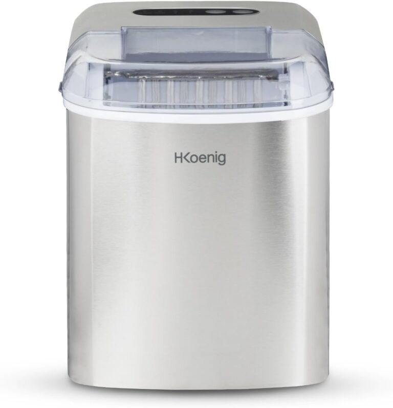 H.Koenig KB14 Eiswürfelmaschine. 12 kg Eiswürfel pro Tag, Produktionszeit 6-8 min. -2 Eiswürfelgrößen-Wasserstandsanzeige, 120 W Silber, Edelstahl, 2.1 liters