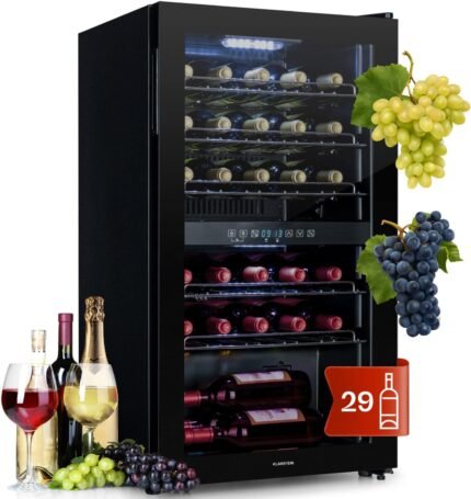 Klarstein Weinkühlschrank, 1 Zonen Getränkekühlschrank Klein, Kleiner Weinschrank 74L, Wein-Kühlschrank Klein mit Glastür, Indoor/Outdoor Flaschenkühlschrank, Wine Fridge...