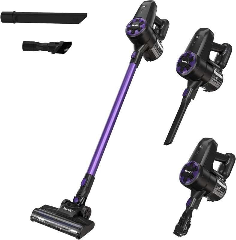 VacniQ Akku-Staubsauger,30Kpa Saugkraft, Kabellos, Faltbarer 250W Staubsauger für Tierhaare, Teppiche und Hartböden, Lange Akku-Laufzeit, Leichtgewicht, Einhandbedienung...